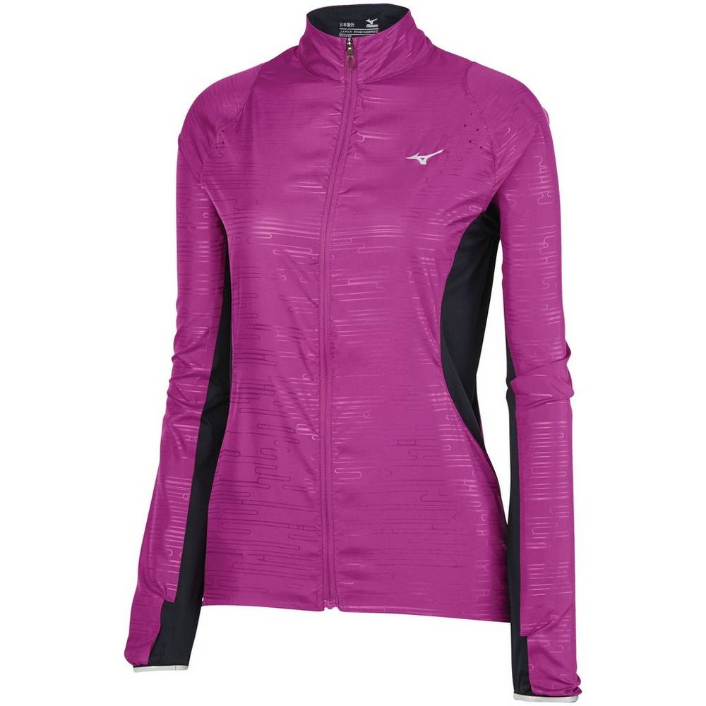 Casaco Mizuno Running Aero - Mulher - Roxo/Pretas - GUOLK9851